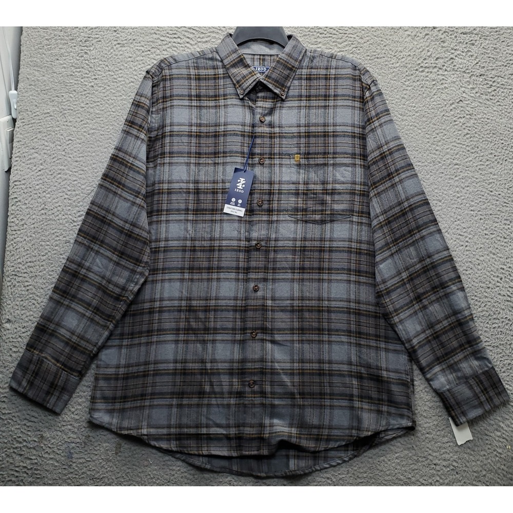 IZOD Flannel Shirt Mens XLT Multi Plaid Long Sleeve Chest Pocket Button-Down